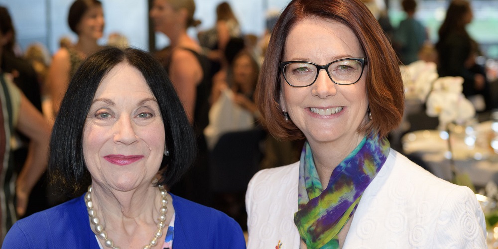 Former PM and current Chair of Beyond Blue Julia Gillard with Prof Louise Newman from the Women's Centre for Women's Mental Health