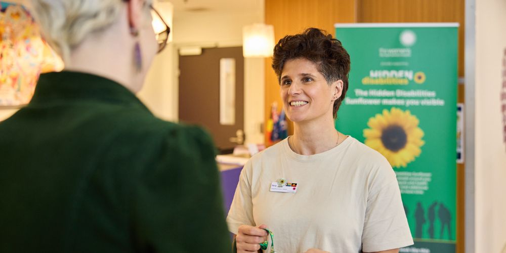 The Women’s Disability Liaison Officer Vera helping to promote the Hidden Disabilities Sunflower program at the Women’s. 