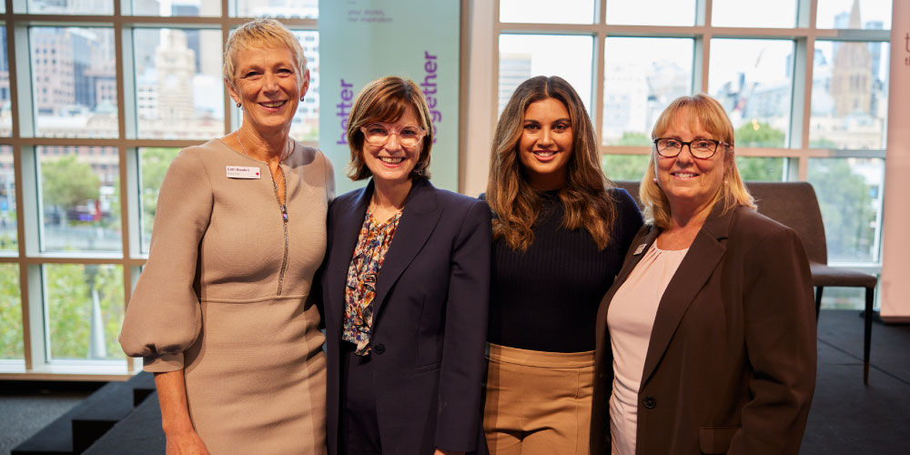 The Women’s Board Chair Cath Bowtell, Victorian Minister for Health the Honourable Mary-Anne Thomas, keynote speaker Jamila Rizvi and the Wo