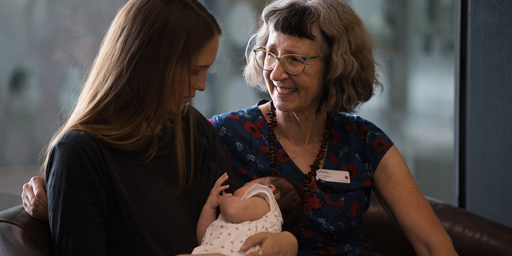 Midwife Libby Barry with a new mother