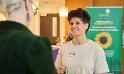 The Women’s Disability Liaison Officer Vera helping to promote the Hidden Disabilities Sunflower program at the Women’s. 