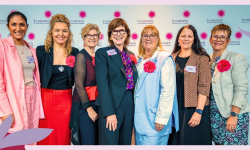 L-r: Preeya Alexander, Eliza Hull, Paddy Moore, Mary-Anne Thomas, Sue Matthews, Karinda Taylor and Shelly Park. 